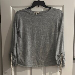 Gray Long Sleeve Top with Ruched Sleeves